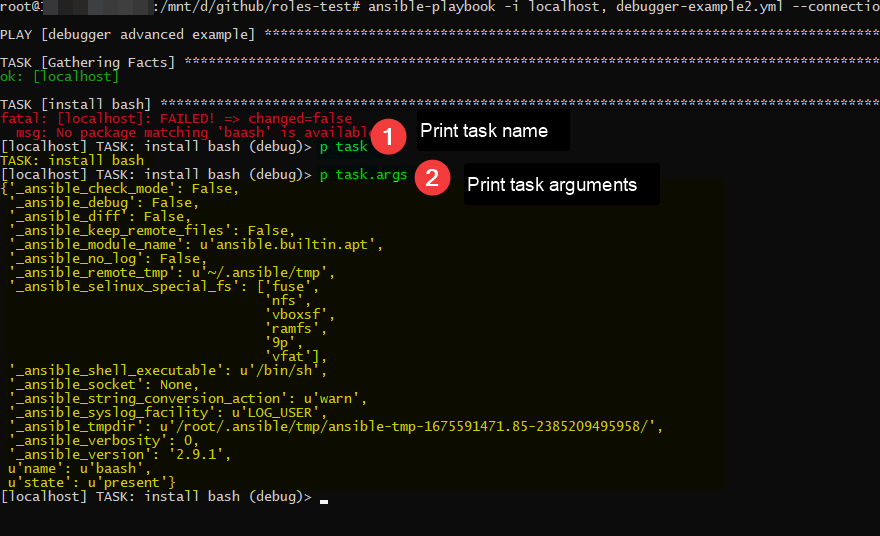 Ansible-troubleshooting debugger vars