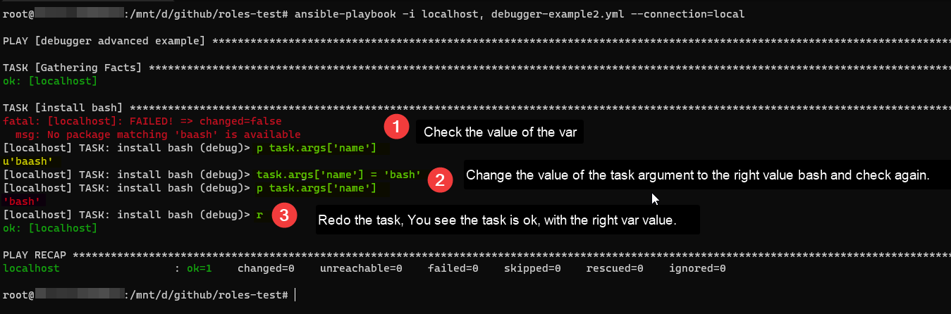 Ansible-troubleshooting debugger vars