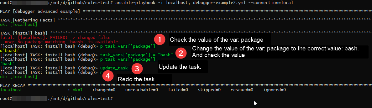 Ansible-troubleshooting debugger vars