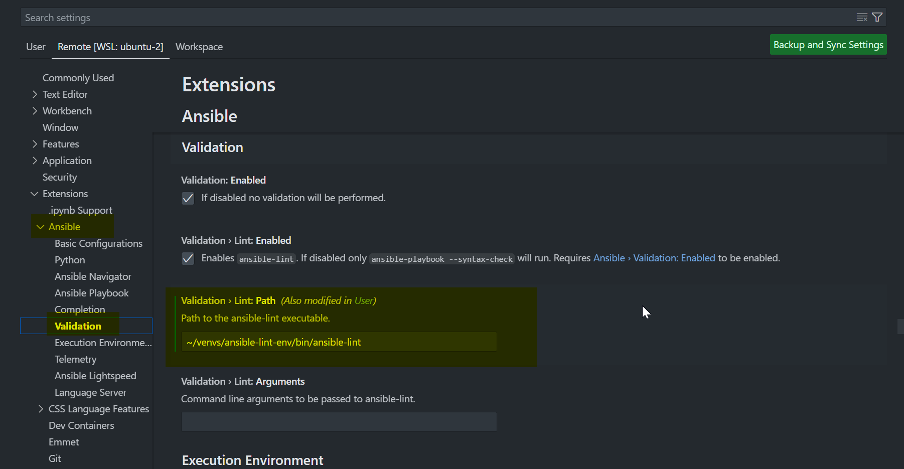 vs-code Ansible-lint path