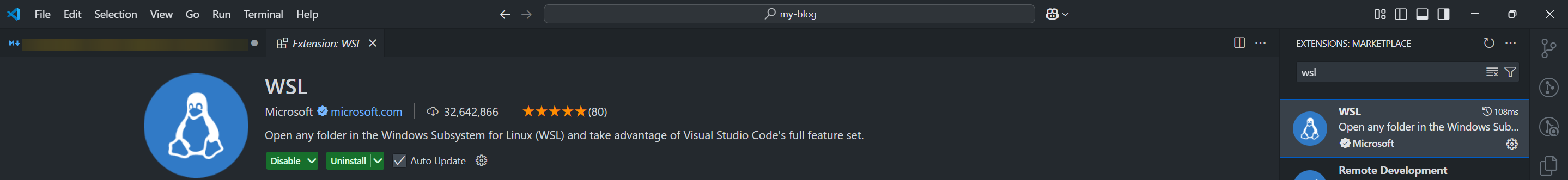 Install vs-code WSL Extension